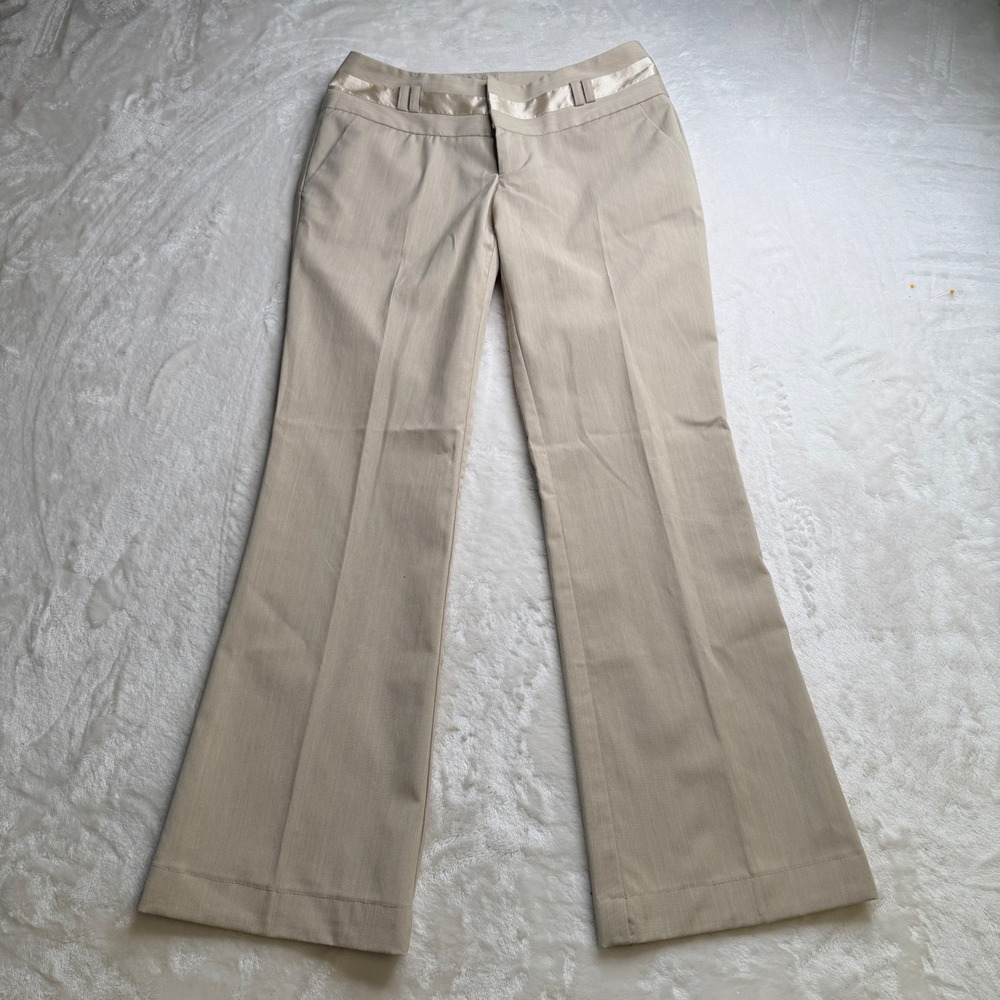 Forever Khaki Low Rise Flare Dress Pants trousers Satin Trim Y2K Career Office 1